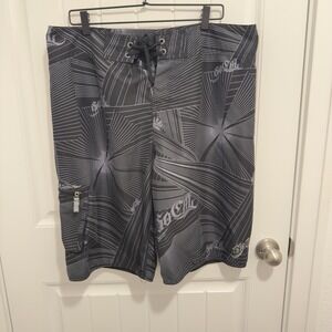 So Cal Men's Black Gray Graphic Board Shorts‎ Front Tie Y2K Size 36